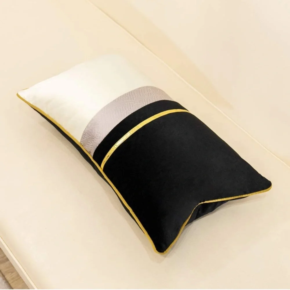 🎉HP Luxury Home | Elegant Black & Ivory Color Blocked Lumbar Throw Pillow Cover